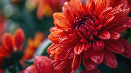 Poster - A vibrant red flower with glistening water droplets. Perfect for adding a pop of color and freshness to any project