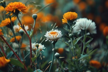 Poster - A beautiful arrangement of yellow and white flowers in a field. Perfect for adding a touch of nature and color to any project