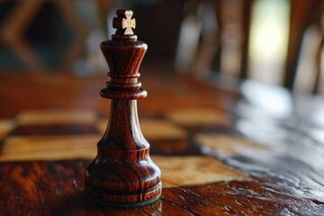 Poster - Chess piece on a table, suitable for strategic concepts