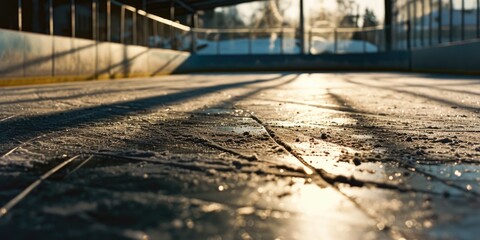 Wall Mural - A detailed view of a skateboard resting on a snowy surface. This versatile image can be used to depict winter sports, outdoor activities, or even the concept of adventure in cold weather