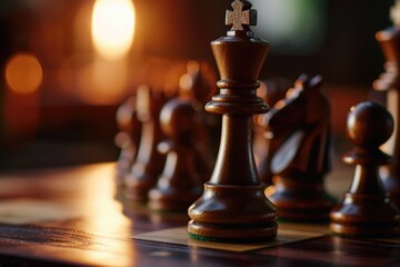 Poster - A close-up shot of a chess board with pieces. This versatile image can be used to depict strategy, intelligence, competition, or leisure activities