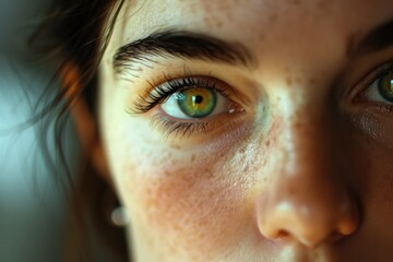 Poster - Close up of a woman's eyes with freckles. Perfect for beauty and skincare themes