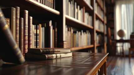 Aufkleber - A bookshelf filled with lots of books next to a window. Perfect for educational or cozy home decor themes