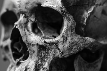 Poster - A black and white photo of a skull. Suitable for dark and spooky themes