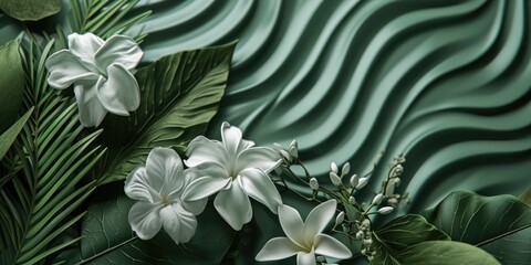 Poster - White flowers arranged on a green surface. Perfect for floral arrangements and nature-themed designs