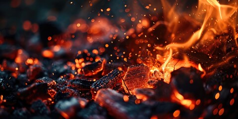 Poster - Close up of fire flames in the background. Suitable for various uses