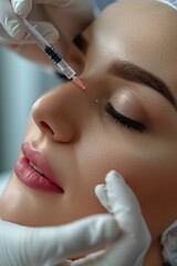 Poster - A close-up view of a person getting an injection. This image can be used to illustrate medical procedures or healthcare concepts