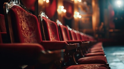 Aufkleber - A row of red chairs sitting next to each other. Perfect for adding a pop of color to any space