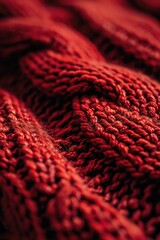 Poster - A detailed view of a cozy red knitted blanket. Perfect for adding warmth and comfort to any setting