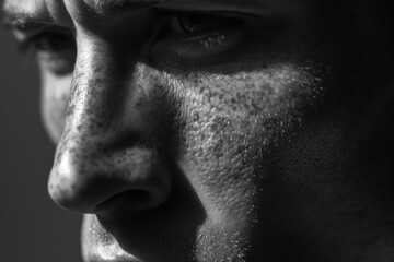 Poster - A black and white photo capturing the face of a man