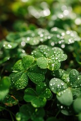 Poster - A close-up image of a bunch of green leaves with water droplets. This picture can be used to depict freshness, nature, and the beauty of water droplets on leaves