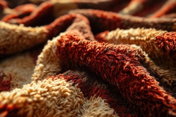 Aufkleber - A close up view of a red and brown blanket. This versatile image can be used to represent warmth, comfort, coziness, or as a background for various projects