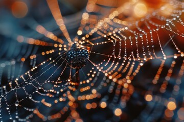 Poster - A spider web glistening with water droplets. Perfect for nature and macro photography projects
