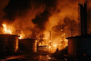 Poster - A factory releasing large amounts of smoke into the air. Suitable for illustrating industrial pollution and environmental issues
