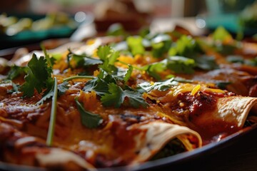 Poster - A close-up view of a mouthwatering plate of food on a table. Perfect for food blogs, restaurant menus, or cooking websites