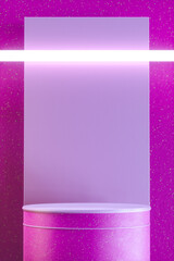 Poster - pink 3d render cylinder podium stand with white neon light