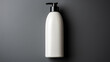 White plastic bottle for shampoo, shower gel, conditioner, conditioner on gray background