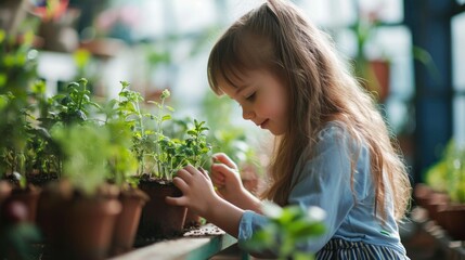 Cute little girl  planting young tree on black soil together as save world concept in vintage color tone