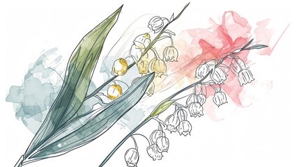 Lily of the valley flower. Hand drawn watercolor illustration. Generative AI