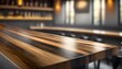 dark wood table top bar, blurred to create a stylish and atmospheric effect. The composition should be versatile, fitting for promotions related to both bars and upscale dining experiences.