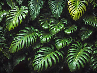 Wall Mural - Tropical green leaves background, monstera leaves pattern, nature background