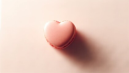 A romantic and minimalist Valentine's Day background. Single heart-shaped Macaron.