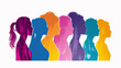 International World Women's Day bokeh background, 8 March International Women's Day silhouette background,  Multicultural female friends