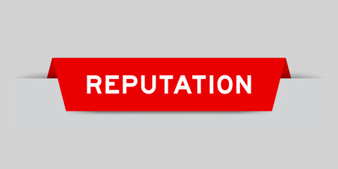 Sticker - Red color inserted label with word reputation on gray background