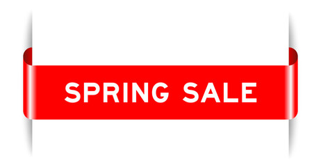 Sticker - Red color inserted label banner with word spring sale on white background