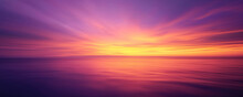 Purple, Orange And Yellow Sky Over The Sea - Fantasy Vibrant Panoramic Sunset Sky - Gradient Rich Colors - Ethereal Dreamy Summer Sunset Or Sunrise Sky. Uplifting And Peaceful Sky.
