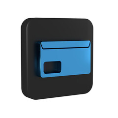 Sticker - Blue Envelope icon isolated on transparent background. Email message letter symbol. Black square button.