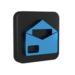 Wall Mural - Blue Envelope icon isolated on transparent background. Email message letter symbol. Black square button.