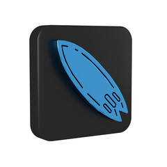 Poster - Blue Surfboard icon isolated on transparent background. Surfing board. Extreme sport. Sport equipment. Black square button.