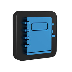 Poster - Blue Notebook icon isolated on transparent background. Spiral notepad icon. School notebook. Writing pad. Diary for school. Black square button.