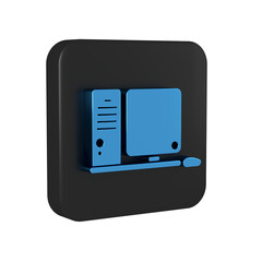 Poster - Blue Computer monitor with keyboard and mouse icon isolated on transparent background. PC component sign. Black square button.