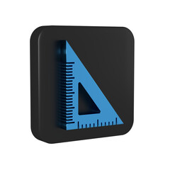 Sticker - Blue Triangular ruler icon isolated on transparent background. Straightedge symbol. Geometric symbol. Black square button.