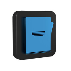 Poster - Blue Notebook icon isolated on transparent background. Spiral notepad icon. School notebook. Writing pad. Diary for school. Black square button.