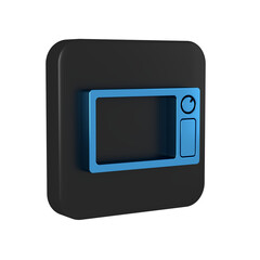 Poster - Blue Microwave oven icon isolated on transparent background. Home appliances icon. Black square button.