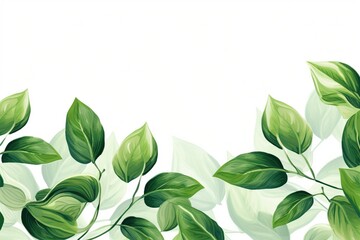 illustration of tree branch with green leaves on white background