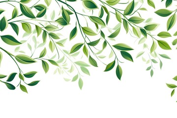 Illustration of tree branch with green leaves on white background