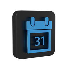 Sticker - Blue Calendar with Halloween date 31 october icon isolated on transparent background. Happy Halloween party. Black square button.