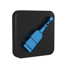 Sticker - Blue Champagne bottle icon isolated on transparent background. Black square button.