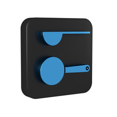 Wall Mural - Blue Measuring spoon icon isolated on transparent background. Black square button.