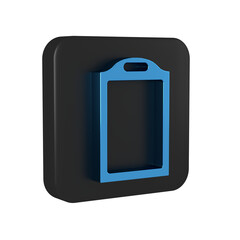 Poster - Blue Cutting board icon isolated on transparent background. Chopping Board symbol. Black square button.