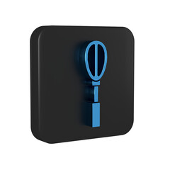 Poster - Blue Kitchen whisk icon isolated on transparent background. Cooking utensil, egg beater. Cutlery sign. Food mix symbol. Black square button.