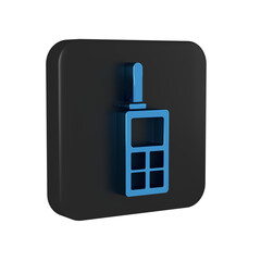 Poster - Blue Walkie talkie icon isolated on transparent background. Portable radio transmitter icon. Radio transceiver sign. Black square button.