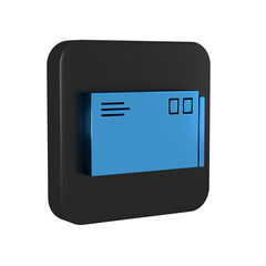 Poster - Blue Envelope icon isolated on transparent background. Email message letter symbol. Black square button.