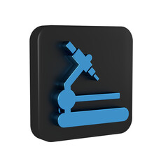 Wall Mural - Blue Microscope icon isolated on transparent background. Chemistry, pharmaceutical instrument, microbiology magnifying tool. Black square button.