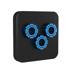 Sticker - Blue Gear icon isolated on transparent background. Cogwheel gear settings sign. Cog symbol. Black square button.