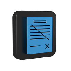 Poster - Blue Delete file document icon isolated on transparent background. Rejected document icon. Cross on paper. Black square button.